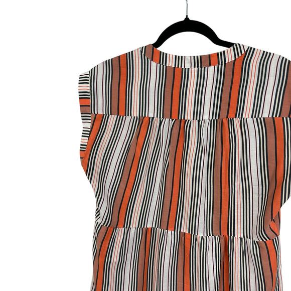 Marie Oliver Lachlan Silk Blend Tiered Mini Dress in Orange Stripe Womens Small - Picture 5 of 5